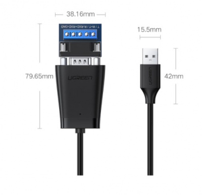 60562 Конвертер UGREEN CM253 USB 2.0 TO RS-422/RS485 adapter Cable, цвет: черный можно капить на ugreen.by